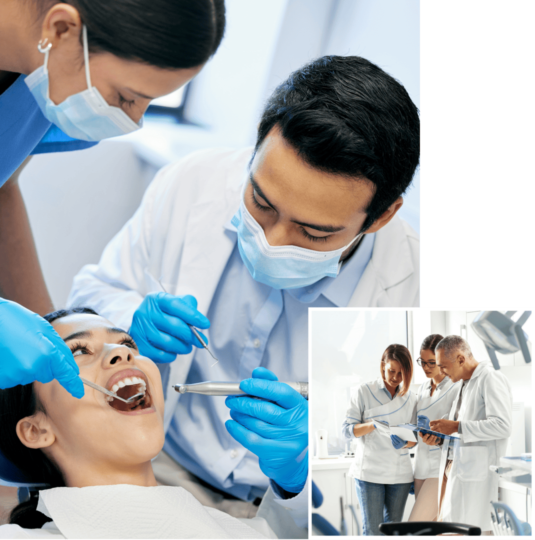 Dental check-up with patient and dentists