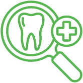 Dental health icon with magnifying glass